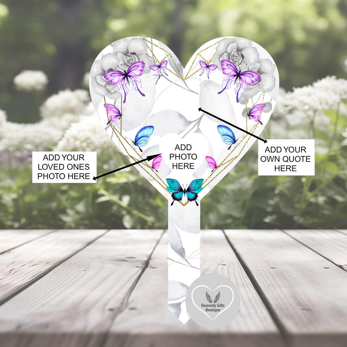 Purple butterfly grave marker with your own poem and personalised photo