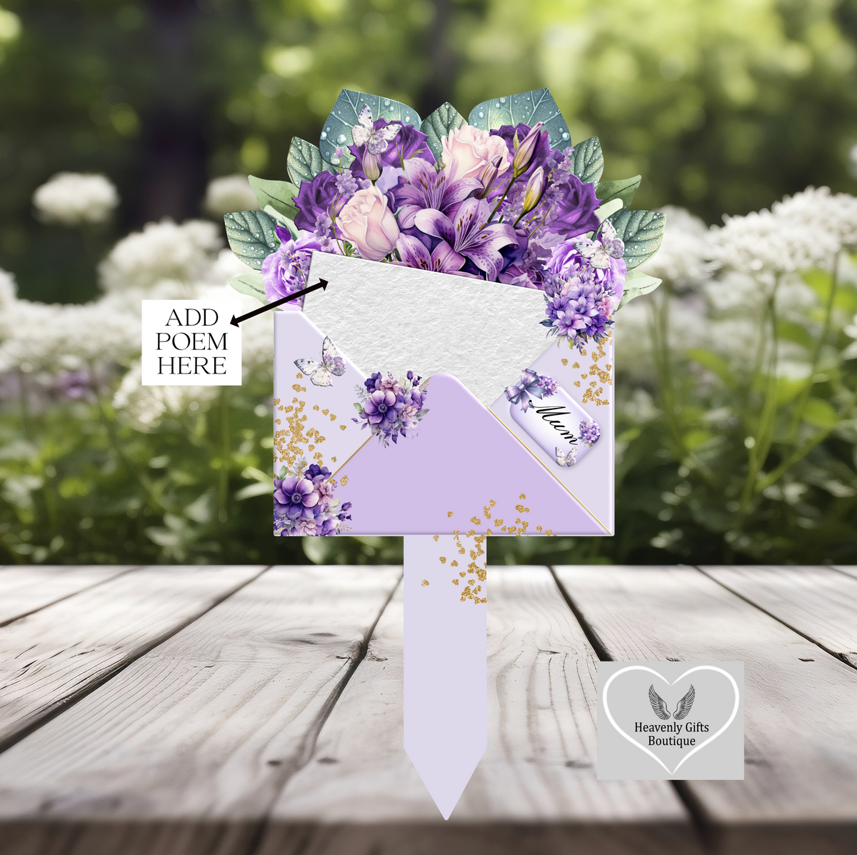 Purple Letter to Heaven grave marker personalised with your own text