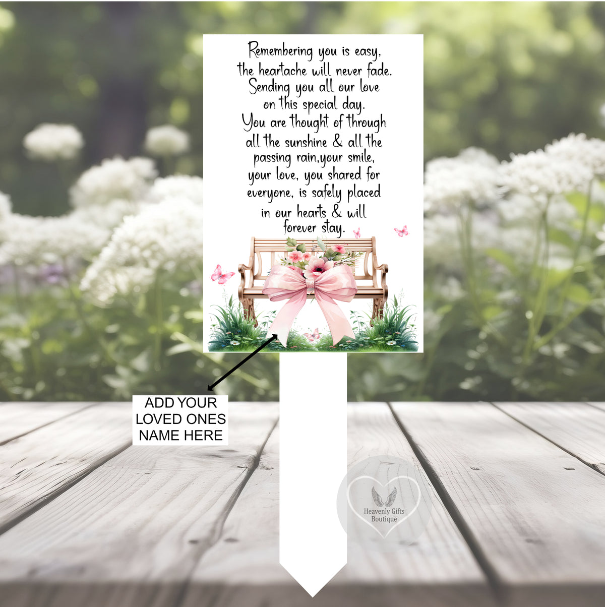 Pink bench Remembering You Is Easy memorial grave marker