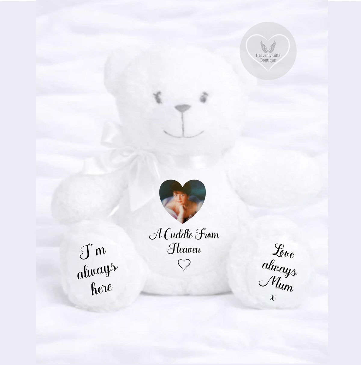 White A Cuddle From Heaven personalised photo memory teddy