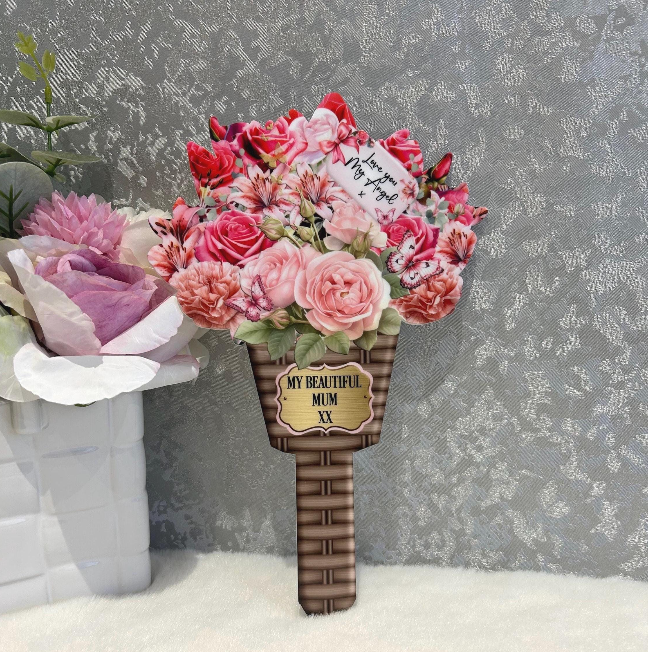 Personalised memorial flower bouquet grave marker design