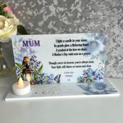 Mothers Day In Loving Memory Memorial Candle Holder Tealight Plaque