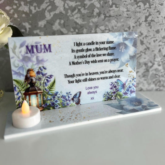 Mothers Day In Loving Memory Memorial Candle Holder Tealight Plaque