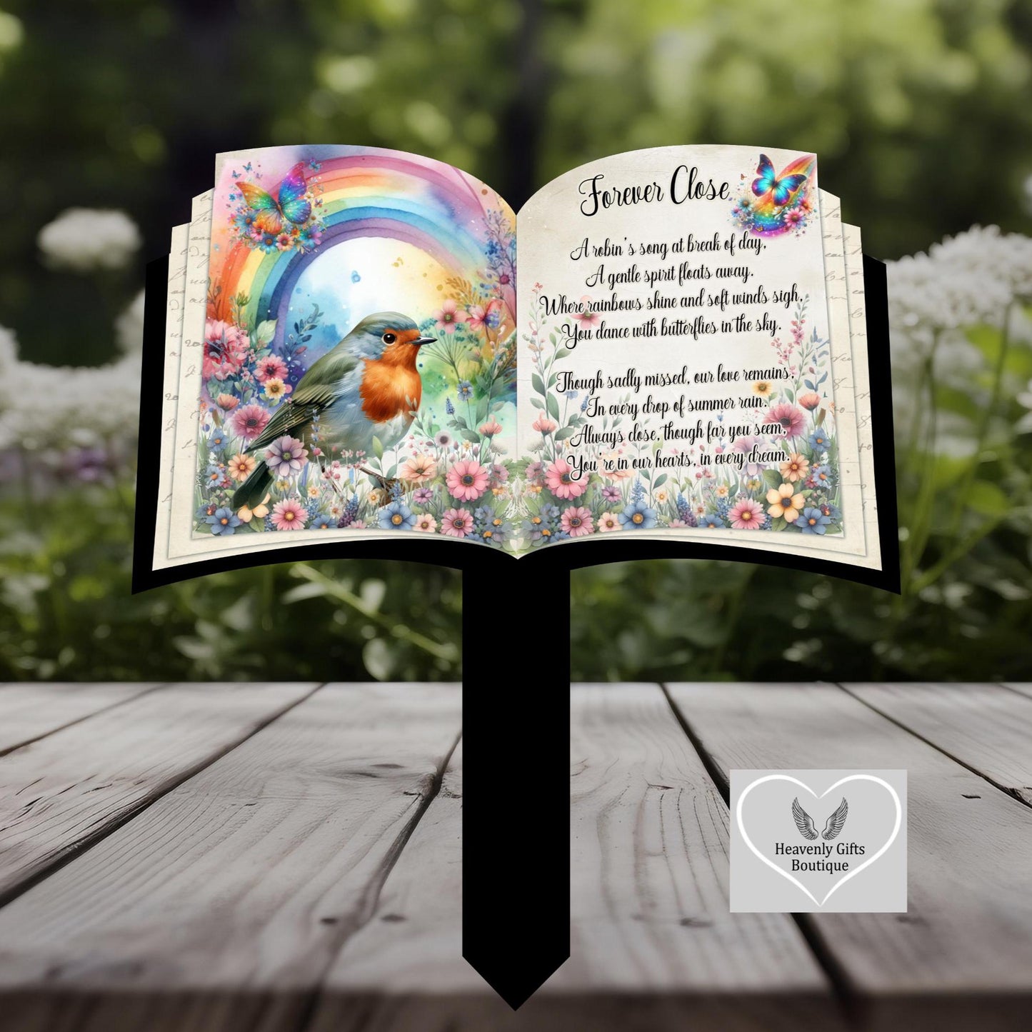 Floral Rainbow Robin Poem Memorial Grave Marker