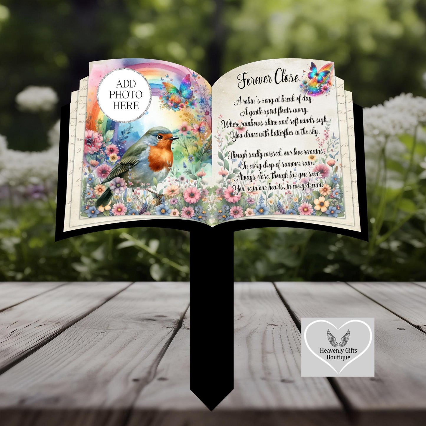 Floral Rainbow Robin Poem Memorial Grave Marker