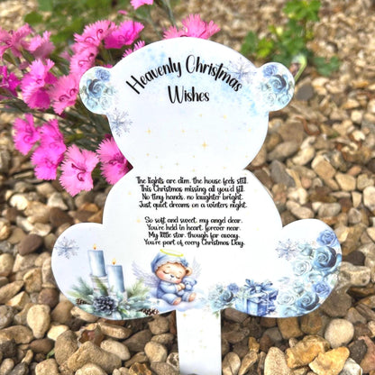 Heavenly Christmas Teddy Bear Grave Marker