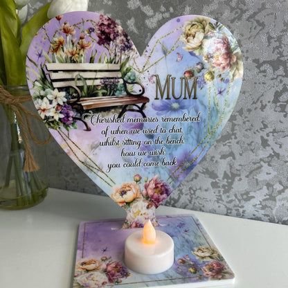 Mum Memorial Heart Tealight Plaque