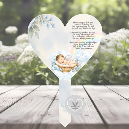 Blue personalised baby loss memorial grave marker with name and remembrance poem