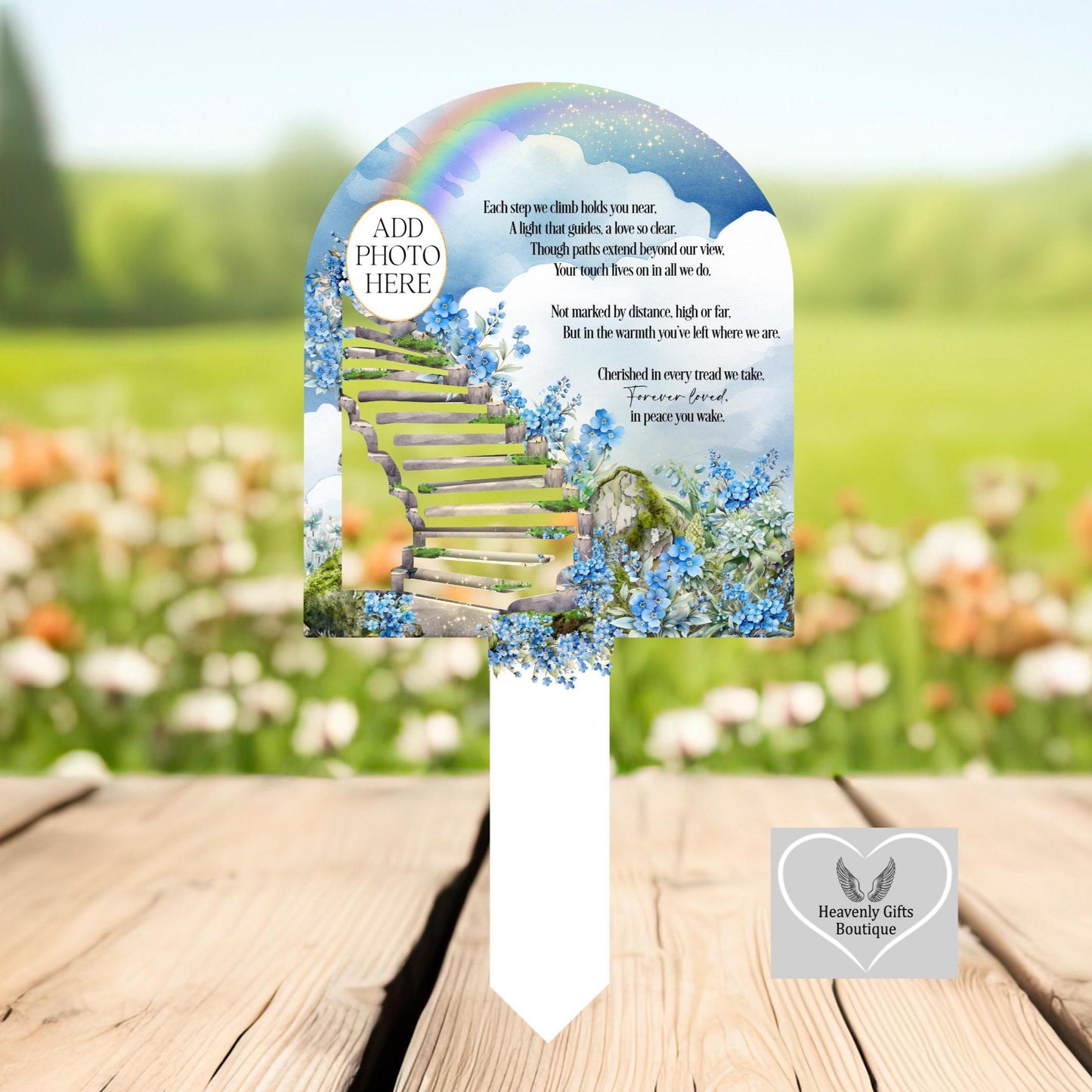 Personalised memorial arch grave marker with photo and custom text