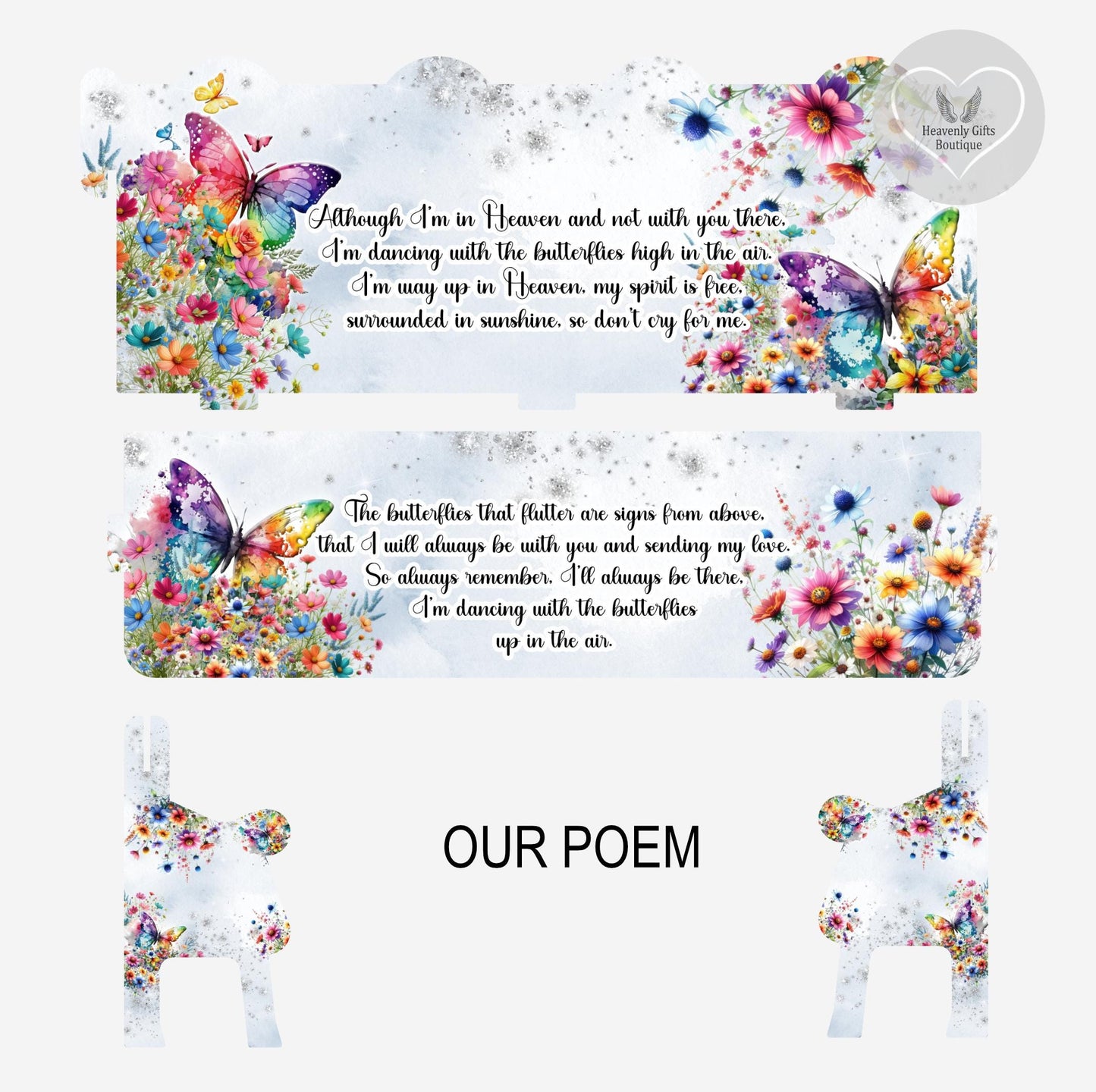 Personalised butterfly memorial bench design with remembrance poem