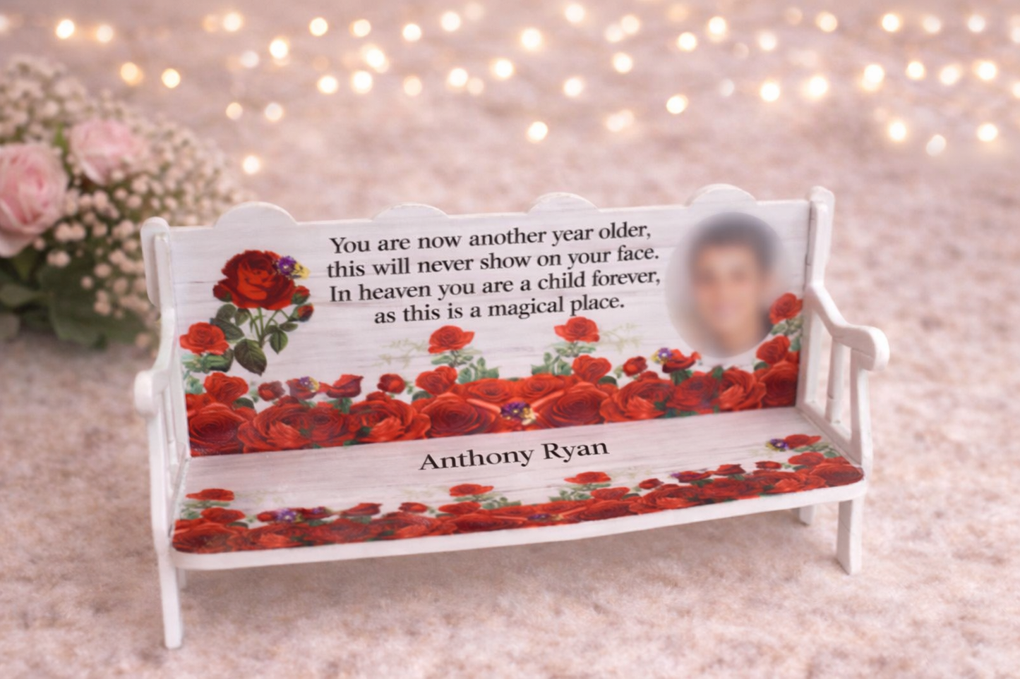 Red Roses Memorial Bench Keepsake