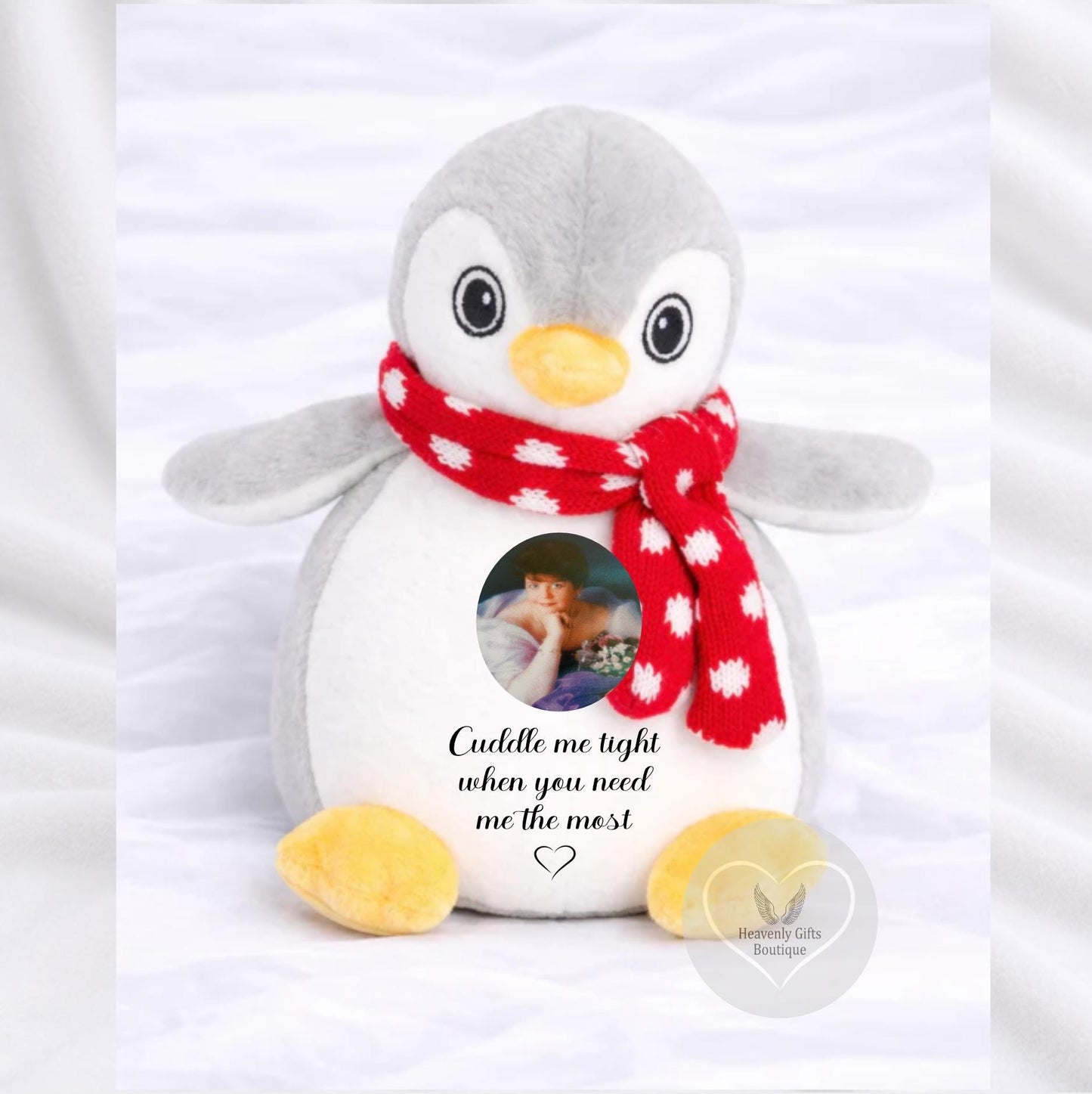 Cuddle Me Tight memorial penguin with personalised photo keepsake