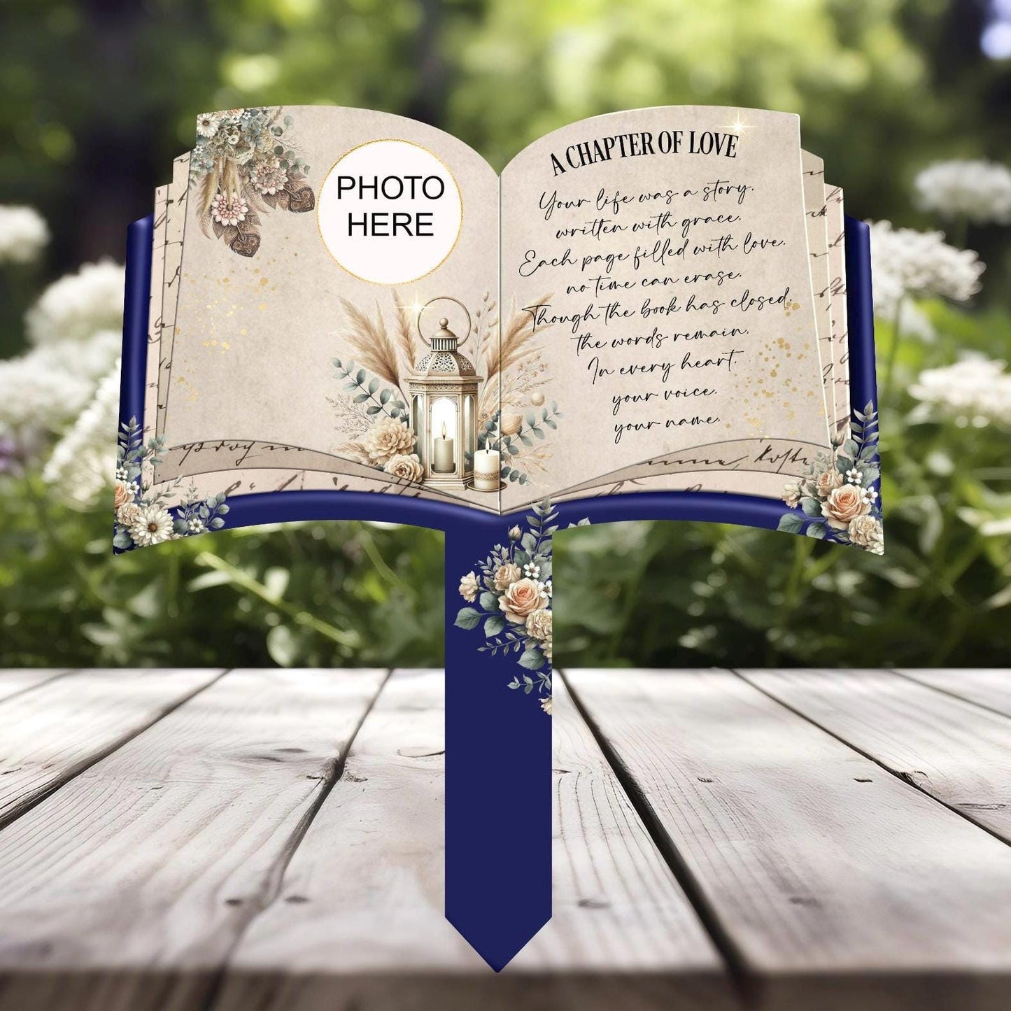 A Chapter of Love memorial plaque for Dad with custom photo