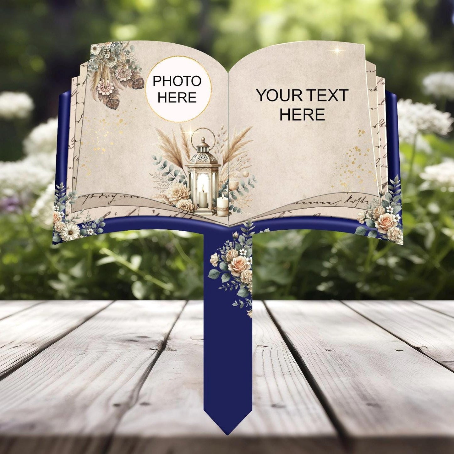 Dad graveside decoration with A Chapter of Love remembrance poem and photo