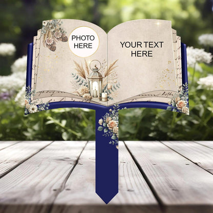 Dad graveside decoration with A Chapter of Love remembrance poem and photo