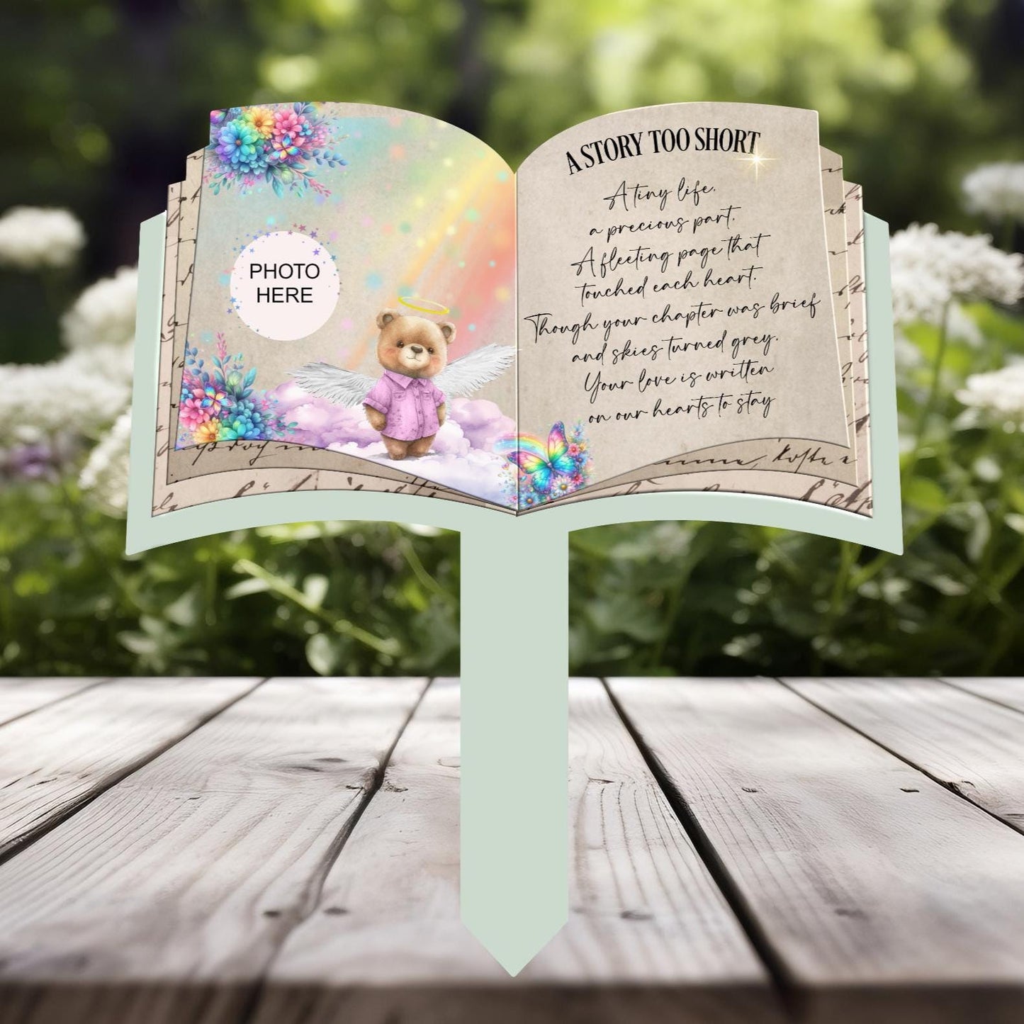 Pink teddy bear infant loss memorial grave marker
