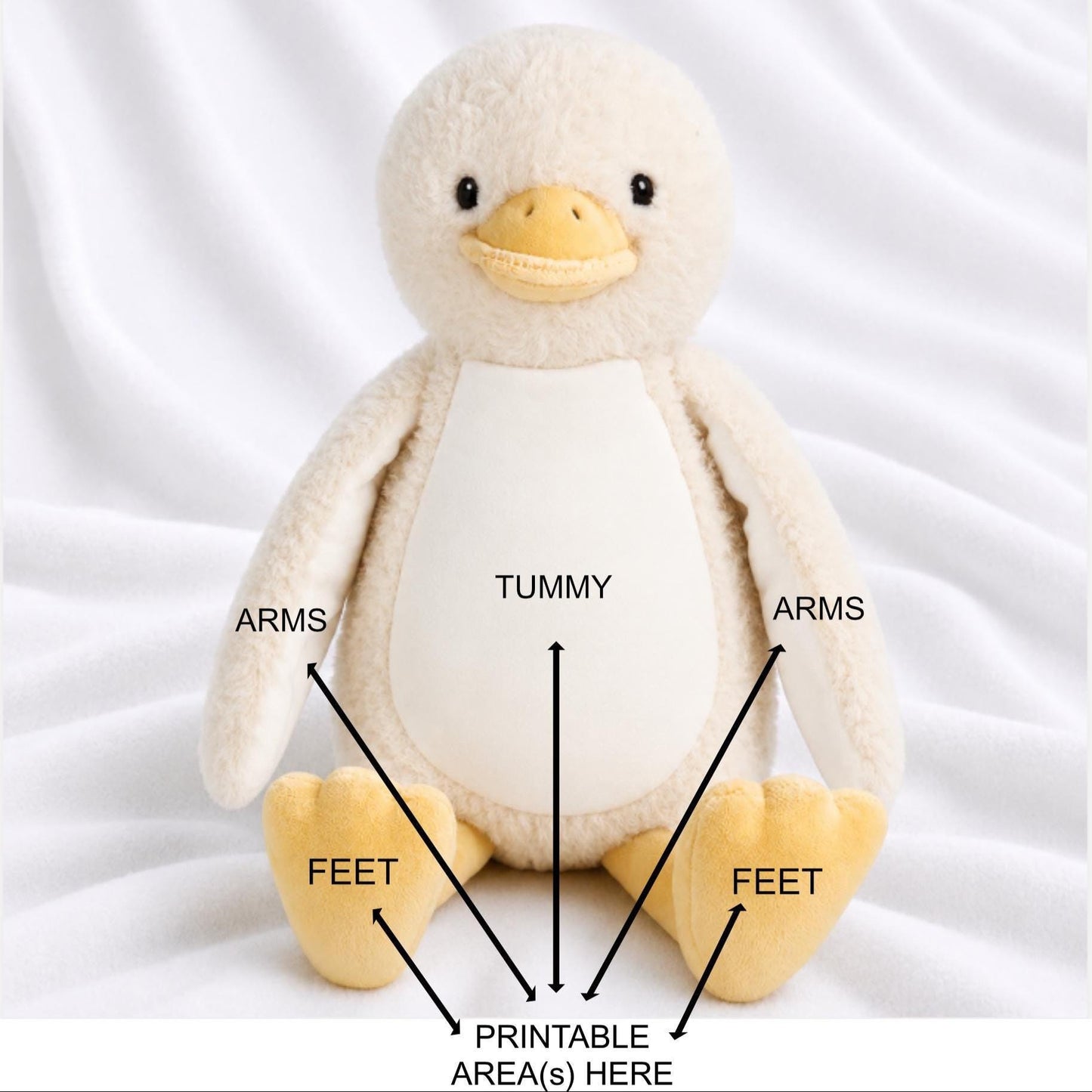 Memorial duck showing personalised printable tummy and feet areas