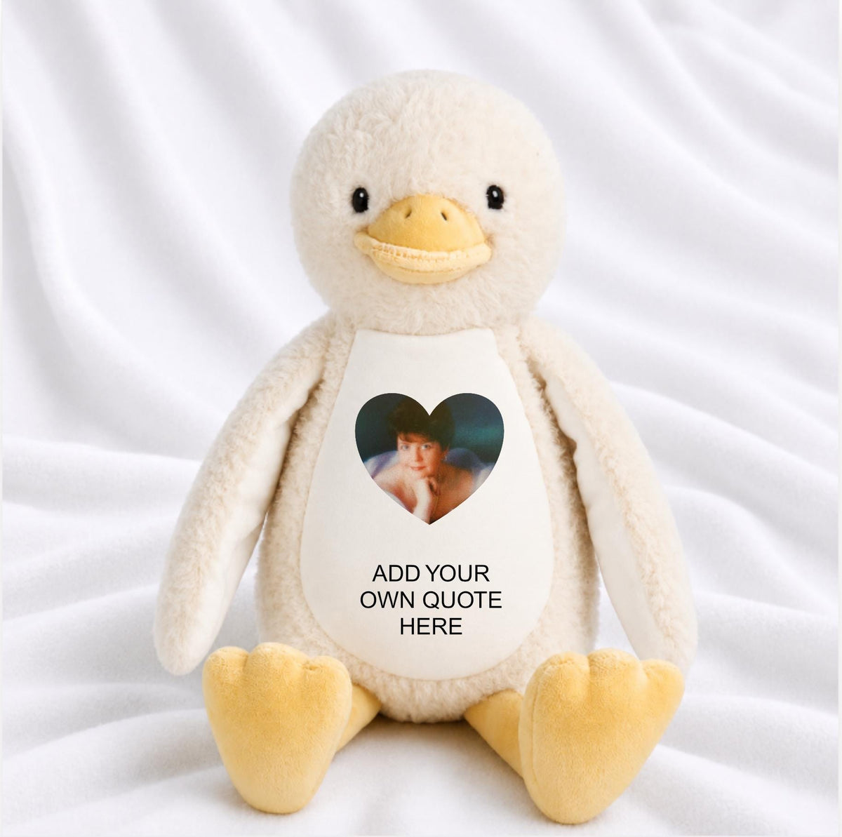 Memorial duck with heart photo and your own special remembrance wording