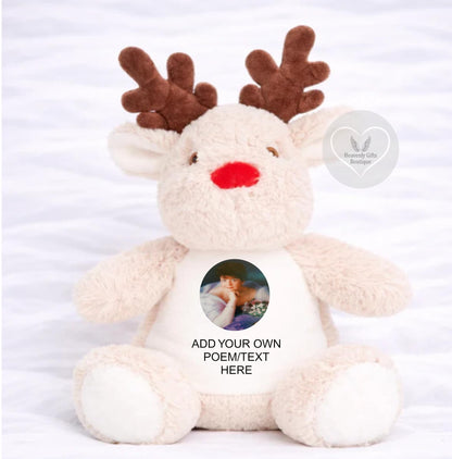 Memorial reindeer keepsake with personalised circle photo