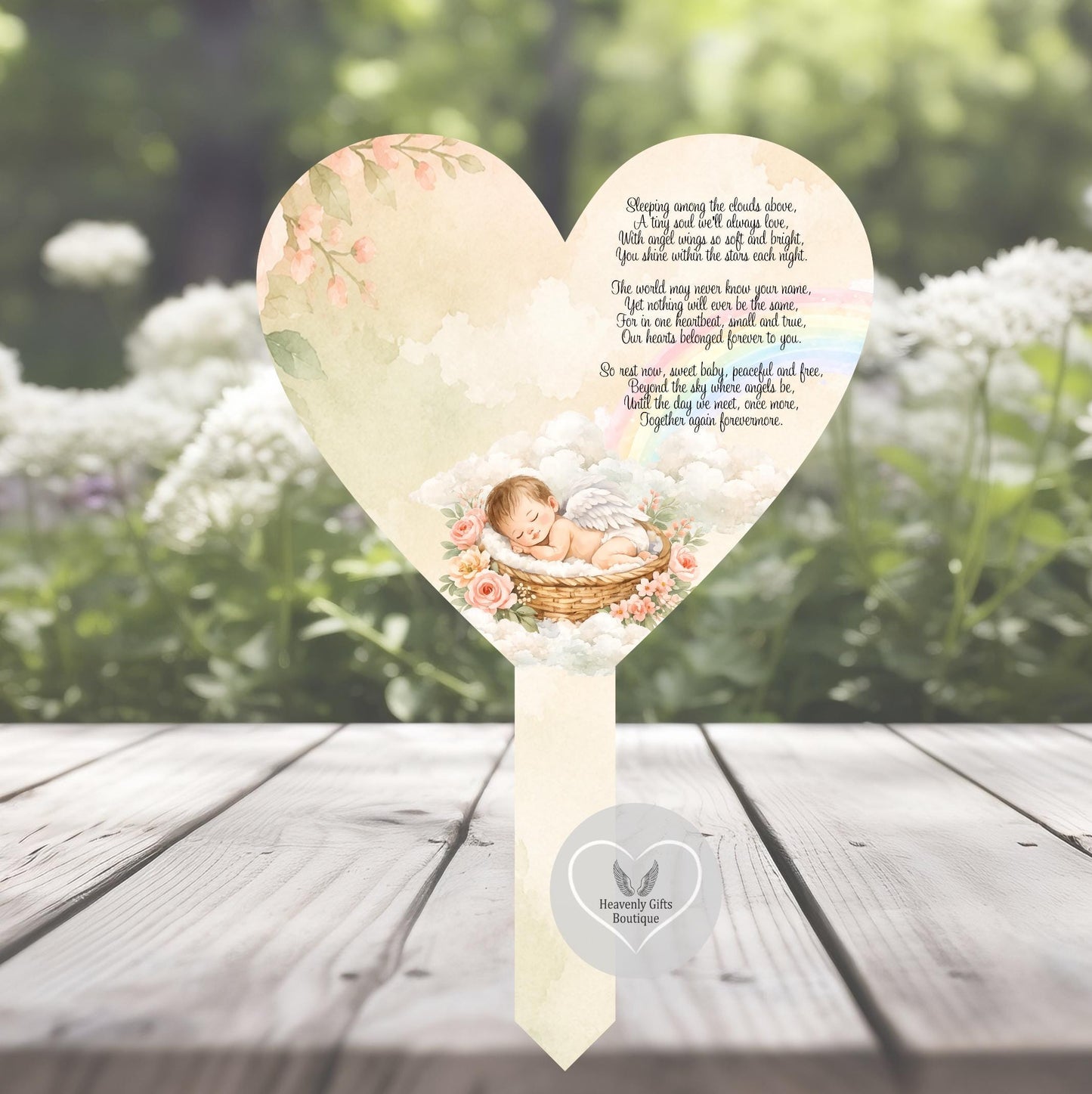 Neutral personalised baby loss grave marker with name and remembrance poem