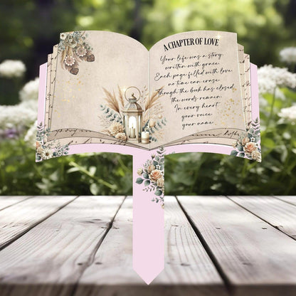 Open book grave marker for Mum with personalised letter and dates