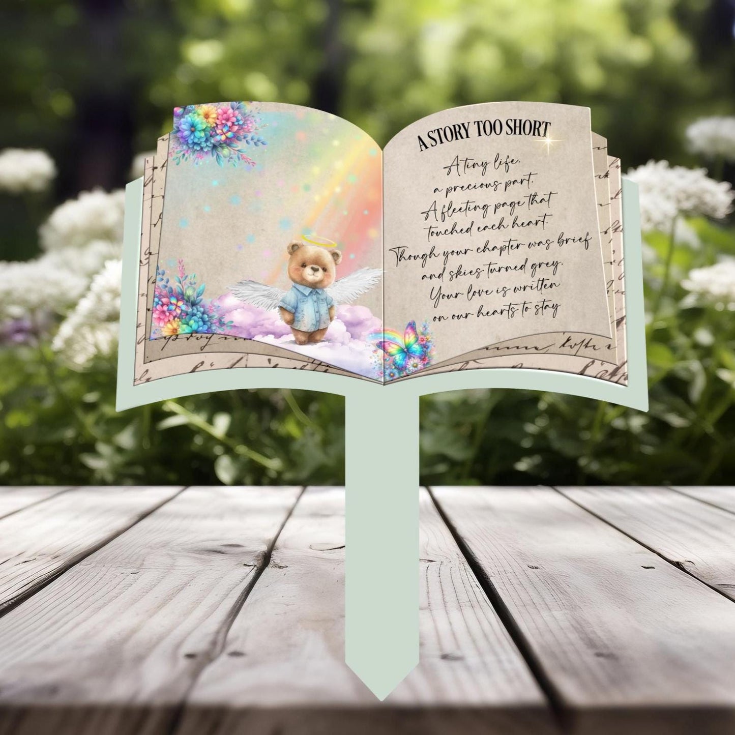 Blue teddy bear baby memorial grave marker personalised keepsake