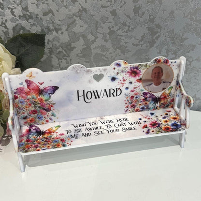 Personalised butterfly memorial bench with photograph 