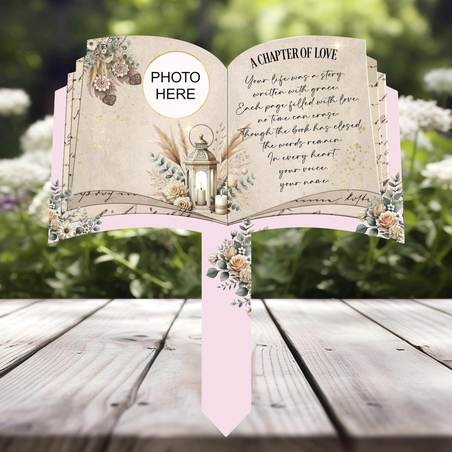 A Chapter of Love memorial plaque for Mum with custom photo
