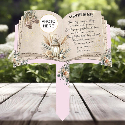 A Chapter of Love memorial plaque for Mum with custom photo