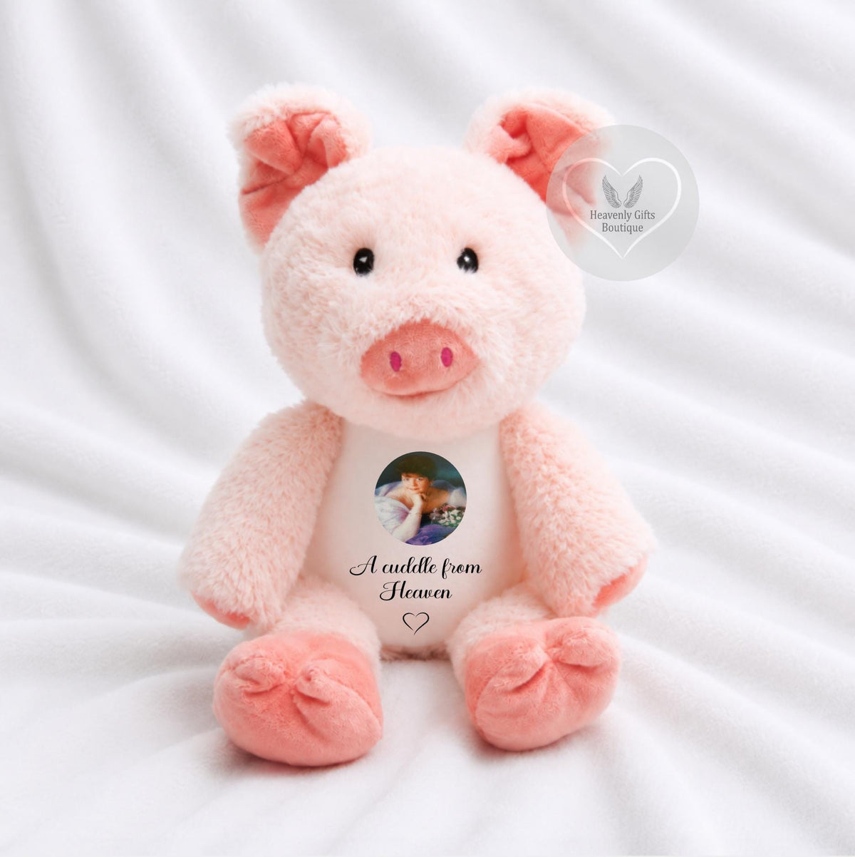 Personalised memorial pink pig keepsake with custom remembrance wording