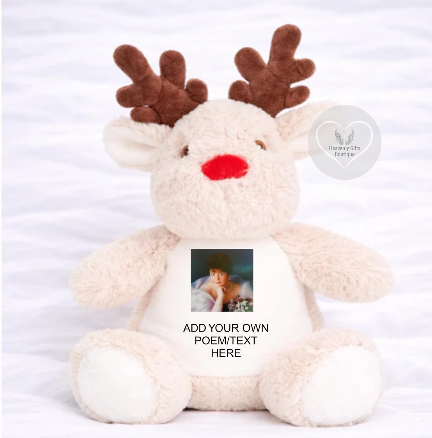 Memorial reindeer keepsake with personalised square photo