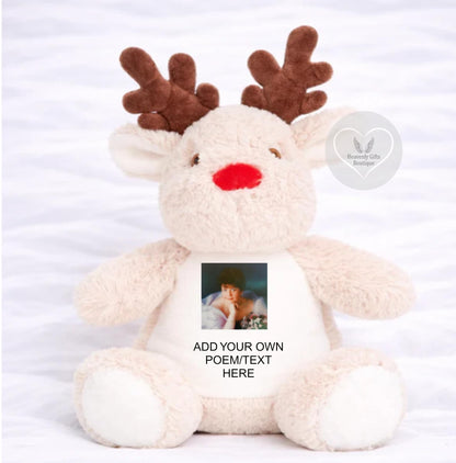 Memorial reindeer keepsake with personalised square photo