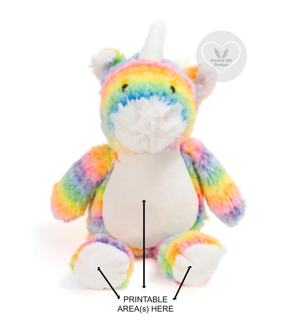 Rainbow unicorn memorial keepsake with personalised heart photo and own wording
