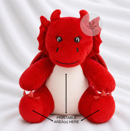 Red dragon memorial keepsake showing personalised printable tummy and feet areas