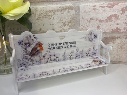 Robin memorial bench keepsake shown with printed detail 