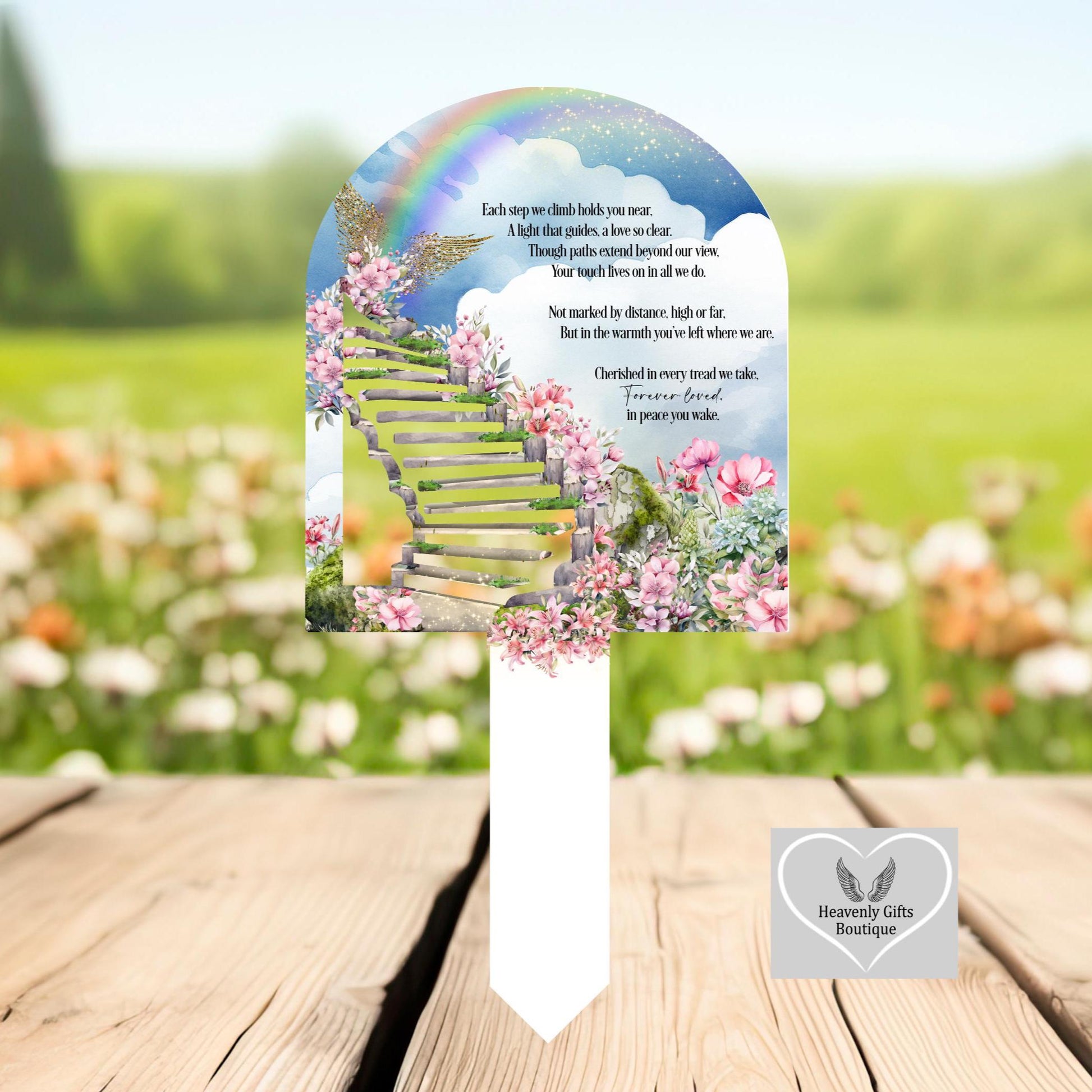 3D Stairs to Heaven personalised arch grave marker memorial plaque