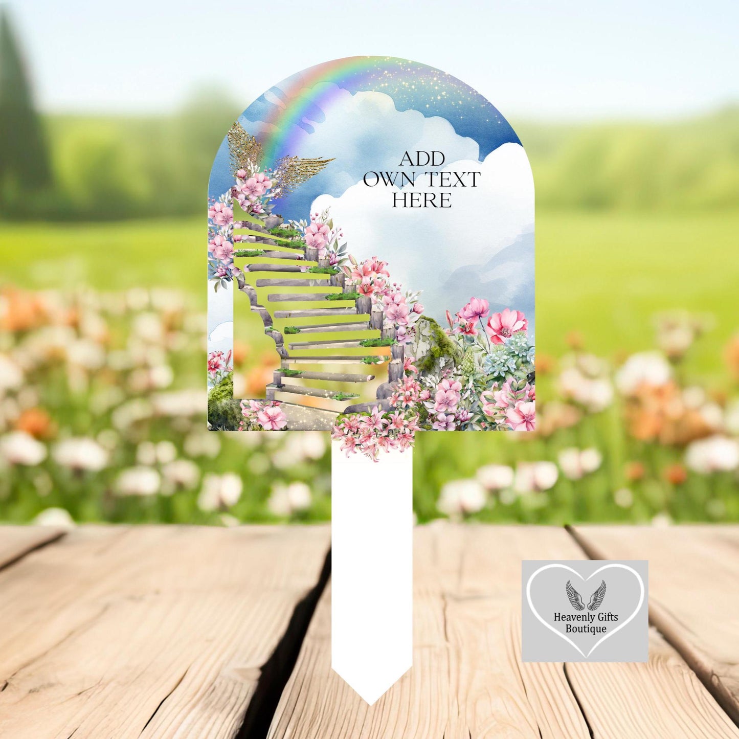 Personalised garden memorial plaque with Stairs to Heaven design