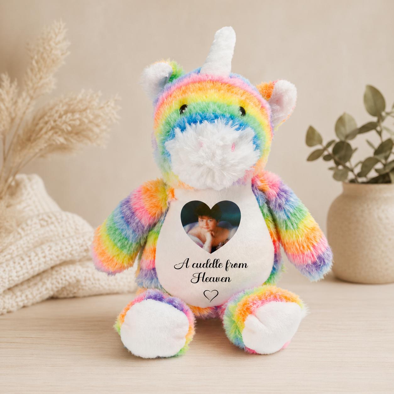 Memorial Unicorn Teddy Bear – Personalised Photo Memory Keepsake Gift For Sympathy
