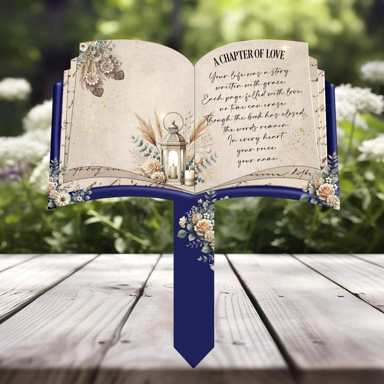 Personalised fathers memorial grave marker in open book design