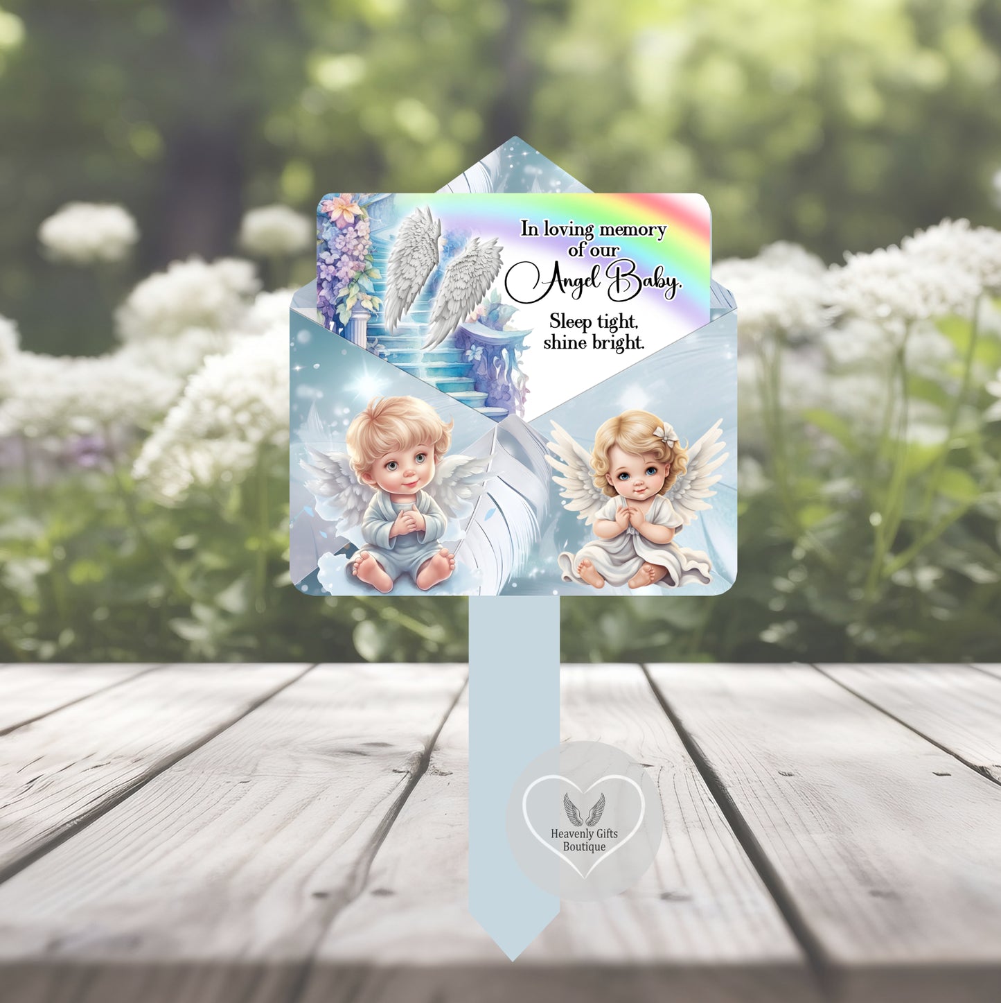 Angel baby grave marker with In Loving Memory remembrance poem