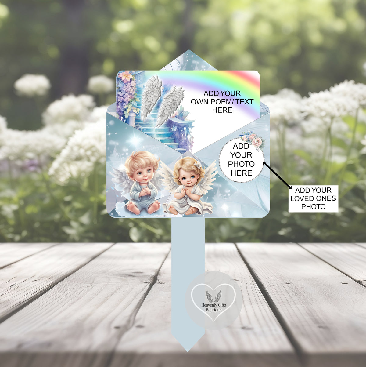 Personalised angel baby grave marker with own wording and photo