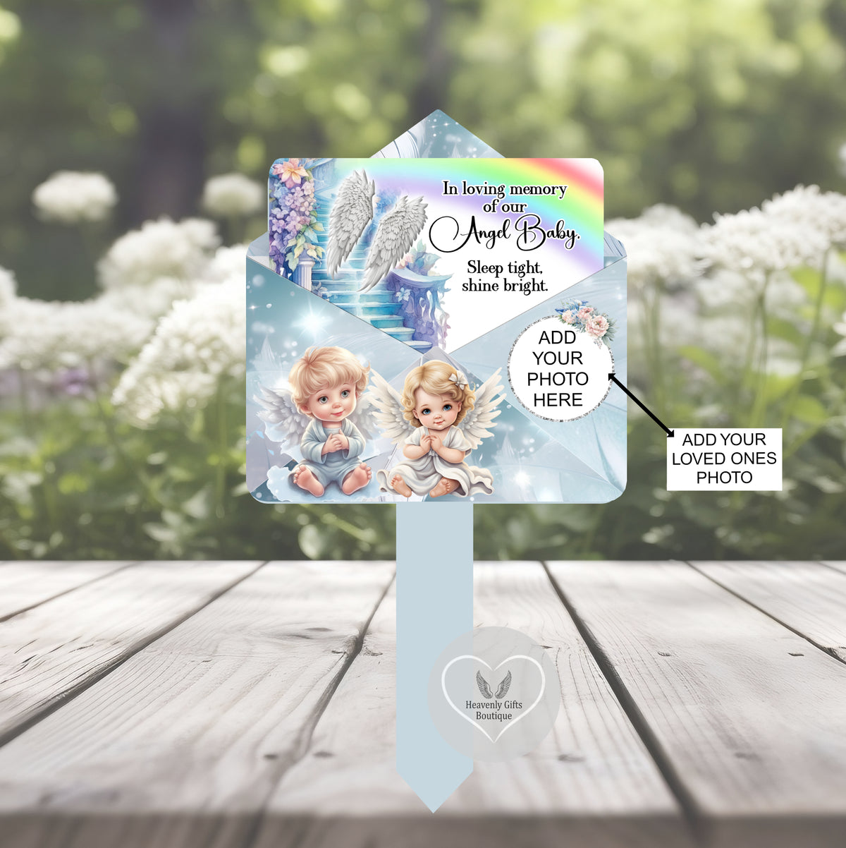 Angel baby memorial grave marker with personalised photo and poem