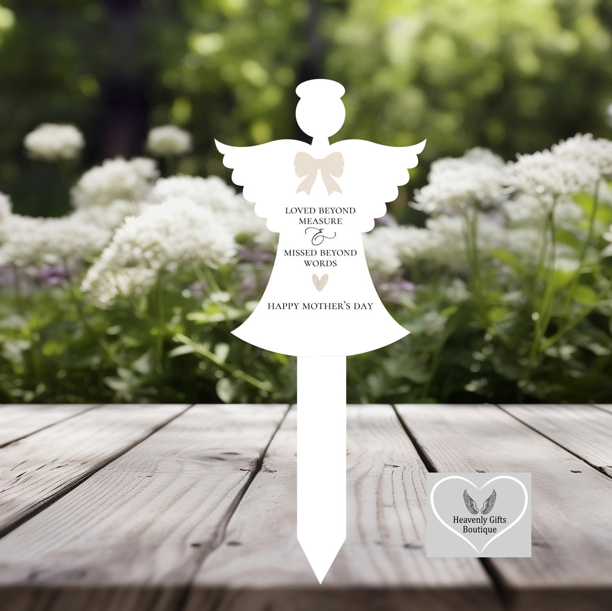 Personalised angel memorial grave marker with coordinating bow