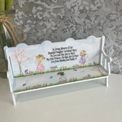 Angel in Heaven child memorial bench for Daughter with personalised remembrance wording from Mummy and Daddy
