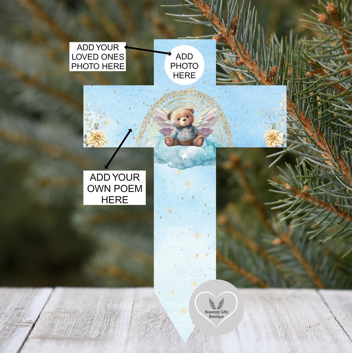 Angel teddy baby loss memorial cross grave marker
