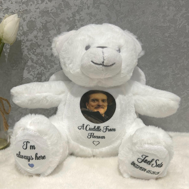 Angel wings memory teddy personalised with memorial photo