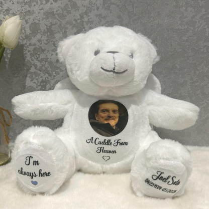 Angel wings memory teddy personalised with memorial photo