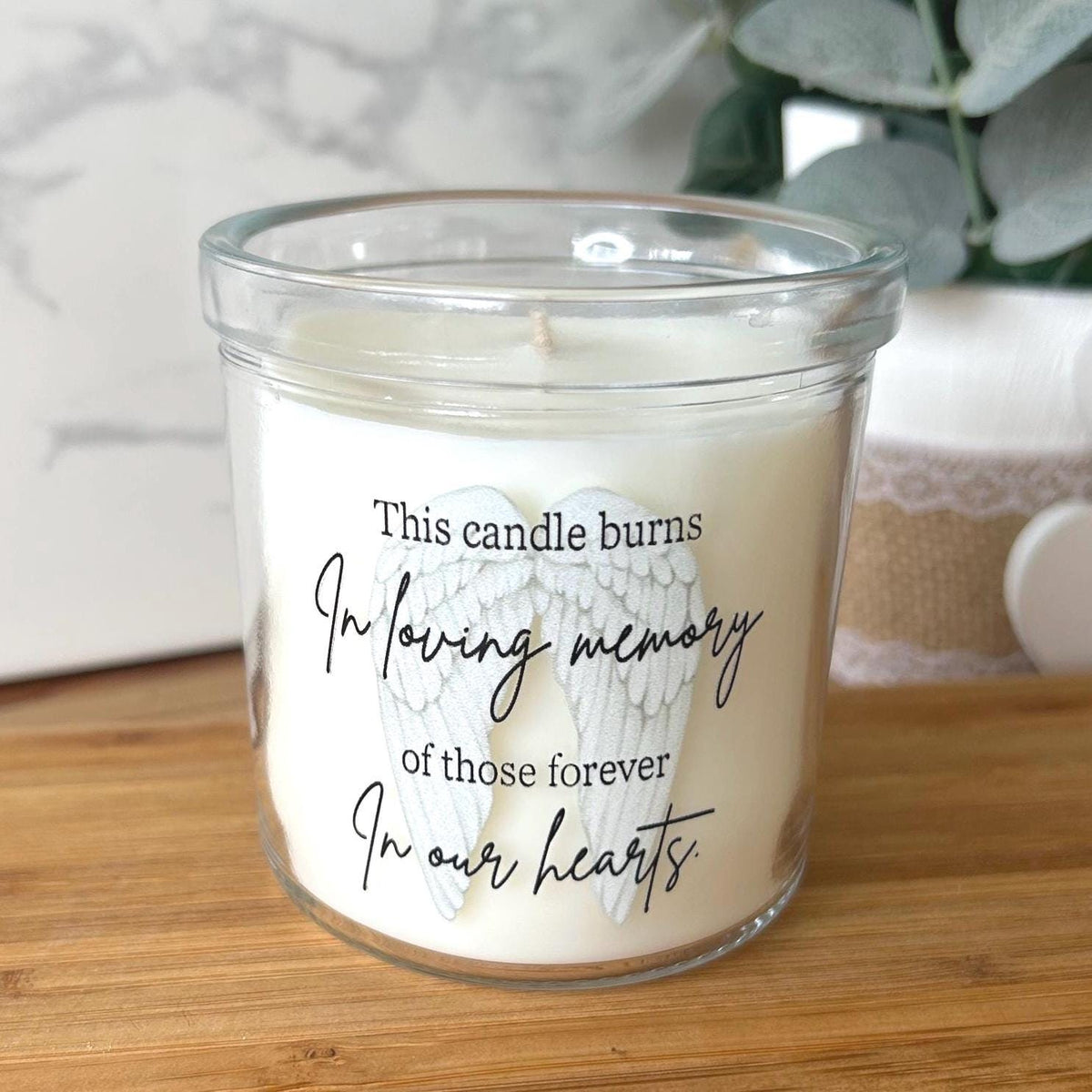 Angel wings personalised memorial candle for a loved one