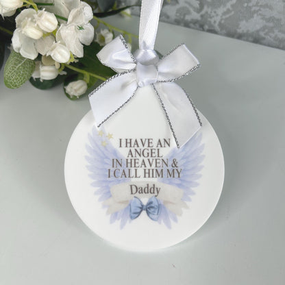 Angel wings remembrance hanging decoration personalised for a loved one