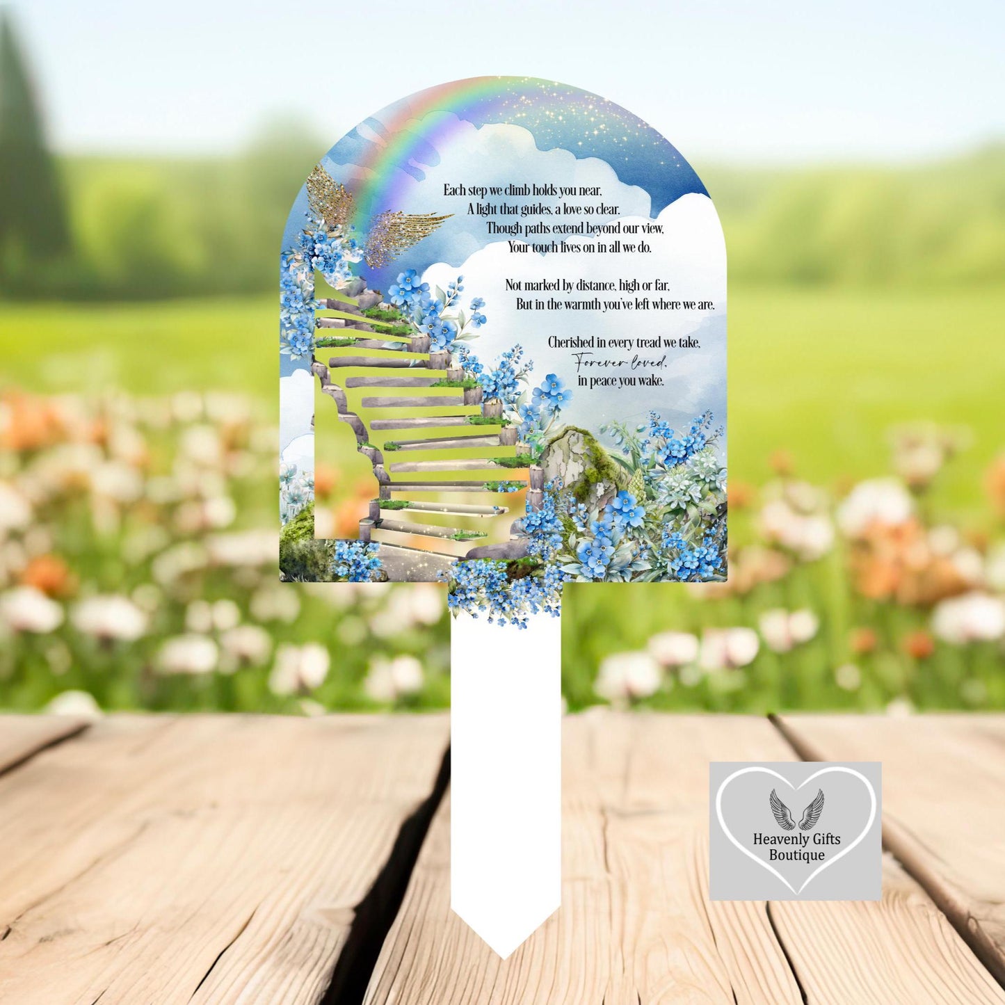 Blue Stairs to Heaven grave marker personalised remembrance plaque